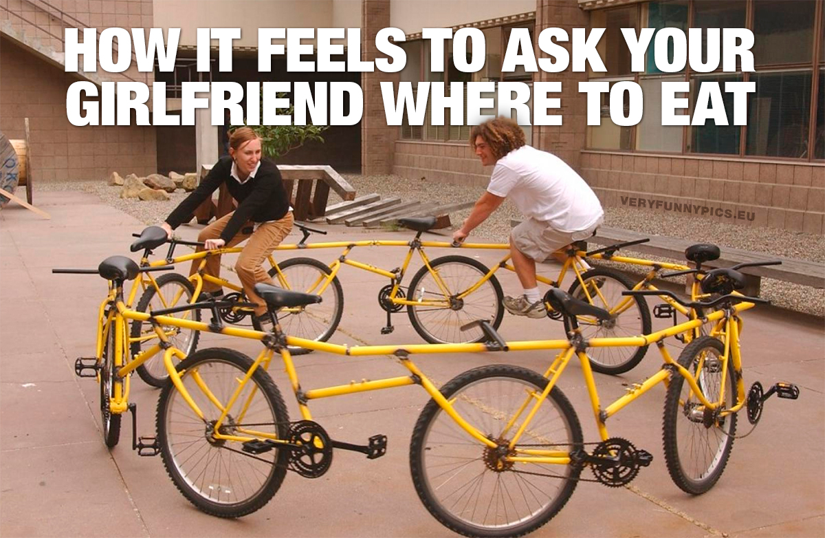 Man and woman on bike - How it feels to ask your girlfriend where to eat