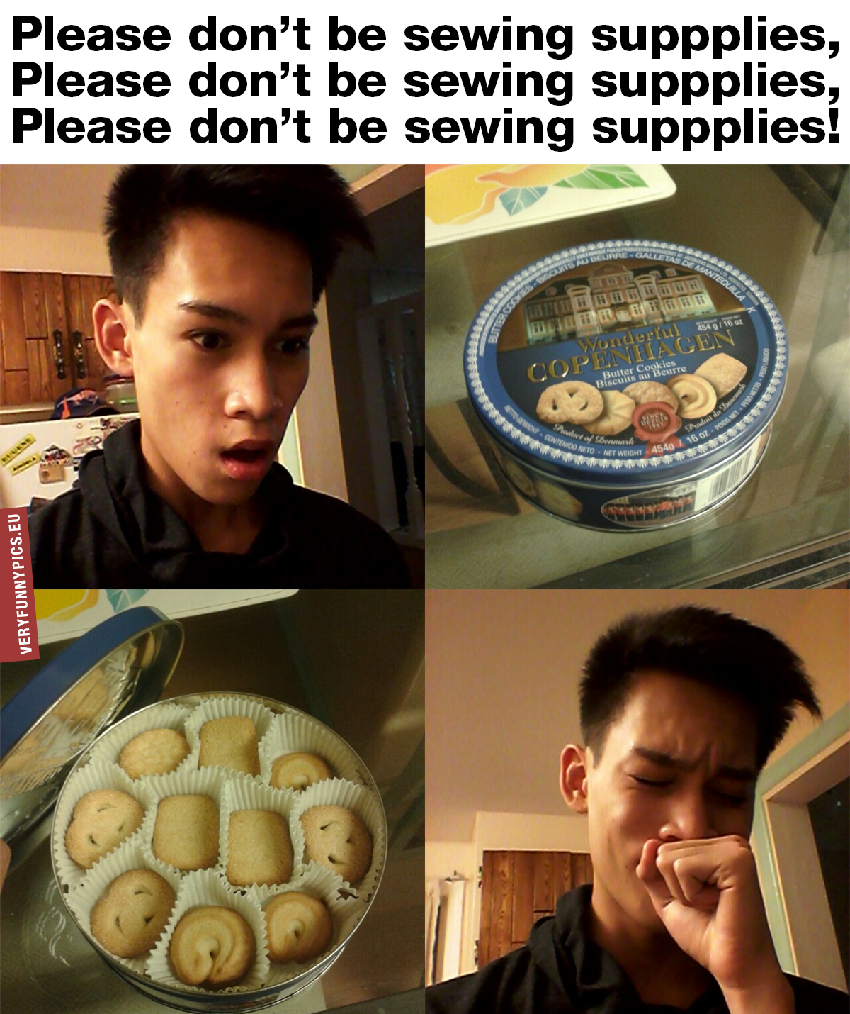 Sewing supplies in cookie tin